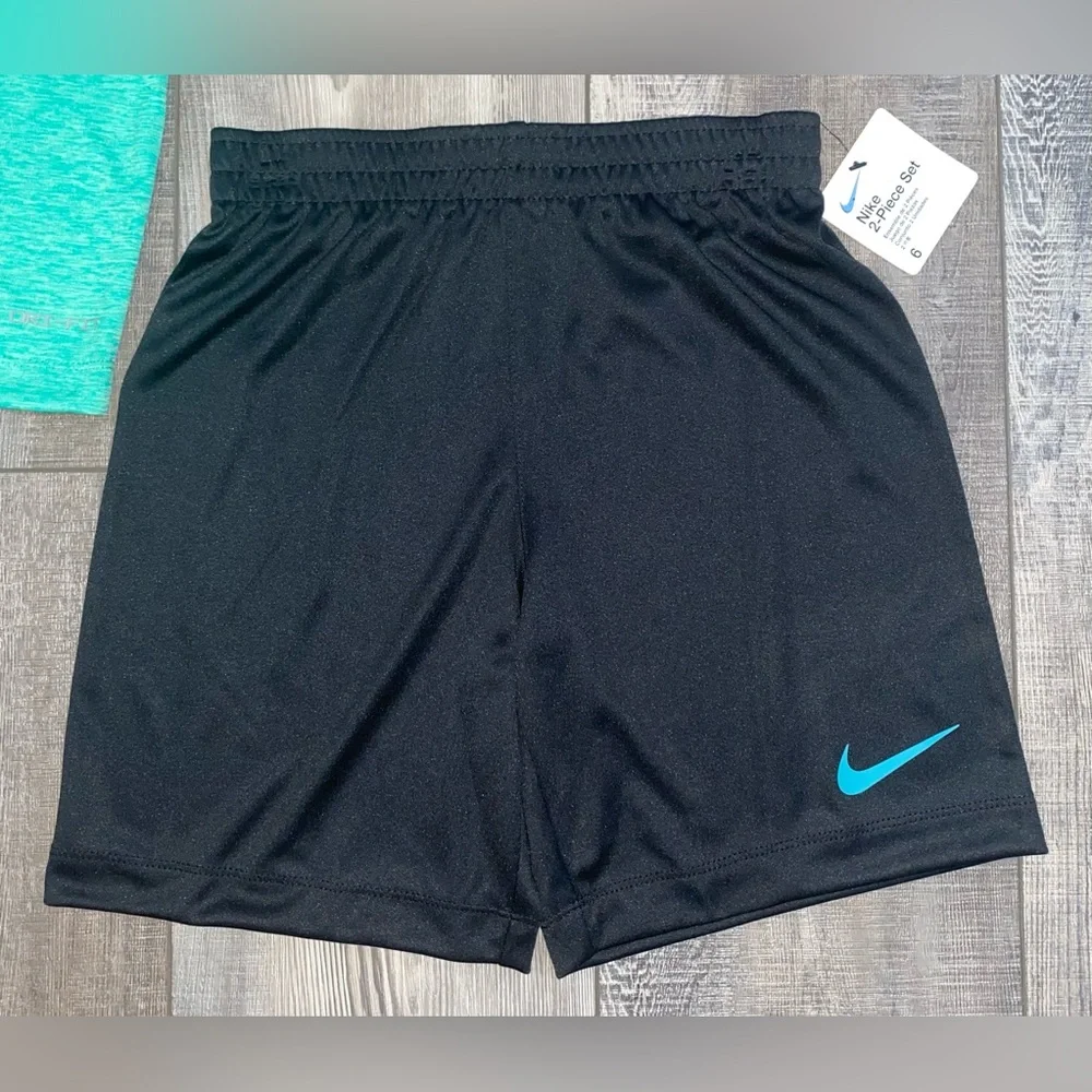 NWT Nike Dri-FIT Teal Blue Neon Black Short Sleeve T-Shirt and Short Set Boy’s 6 - Picture 5 of 6